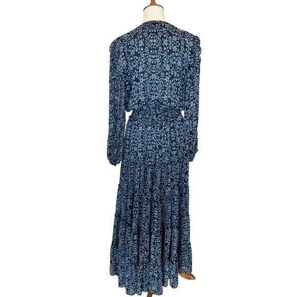 Misa Blue Tiered Ruffle Maxi Dress LARGE Chiffon Cottage Western Designer $485 - Picture 7 of 9